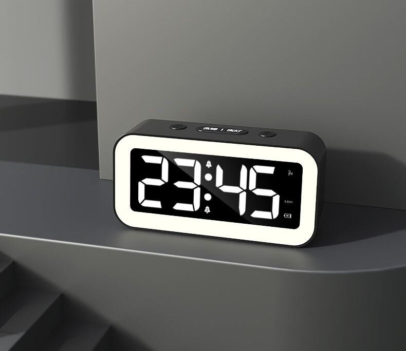 Valkyrie Aynalı LED Gece Lambası Şarjlı Dijital Masa Saati SİYAH