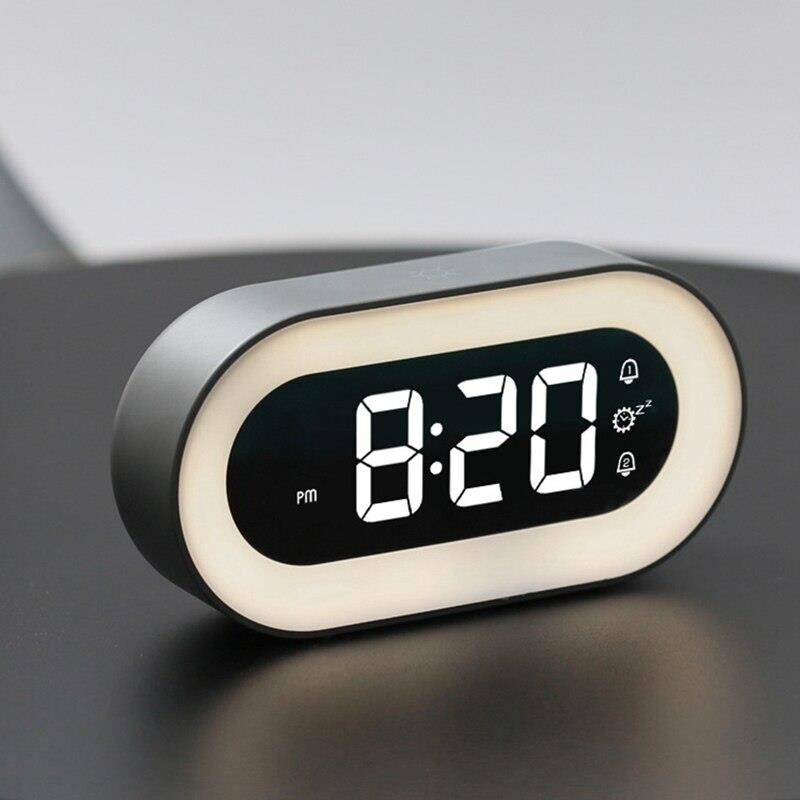 Valkyrie LED Dijital Çalar Saat Ses Kontrolü Gece Işığı Tasarımı Masaüstü Saati Siyah