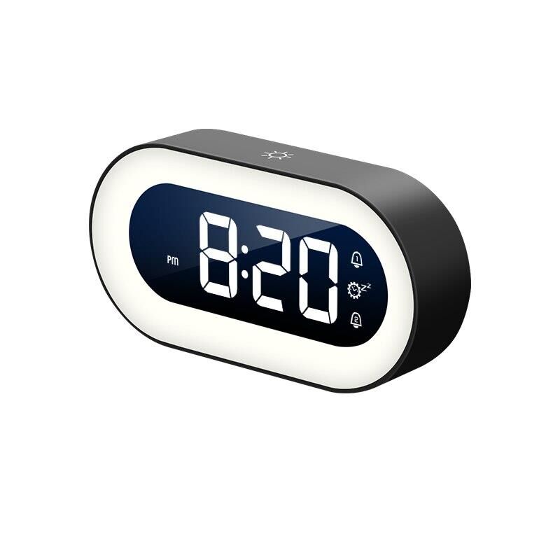 Valkyrie LED Dijital Çalar Saat Ses Kontrolü Gece Işığı Tasarımı Masaüstü Saati Siyah