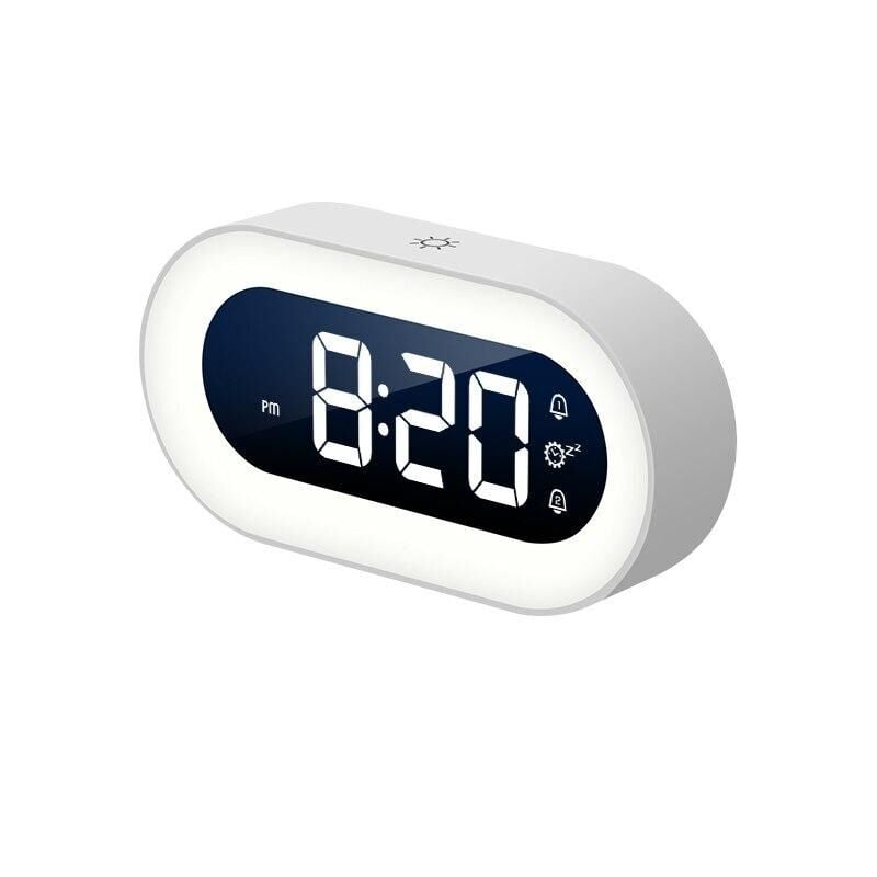 Valkyrie LED Dijital Çalar Saat Ses Kontrolü Gece Işığı Tasarımı Masaüstü Saati Beyaz