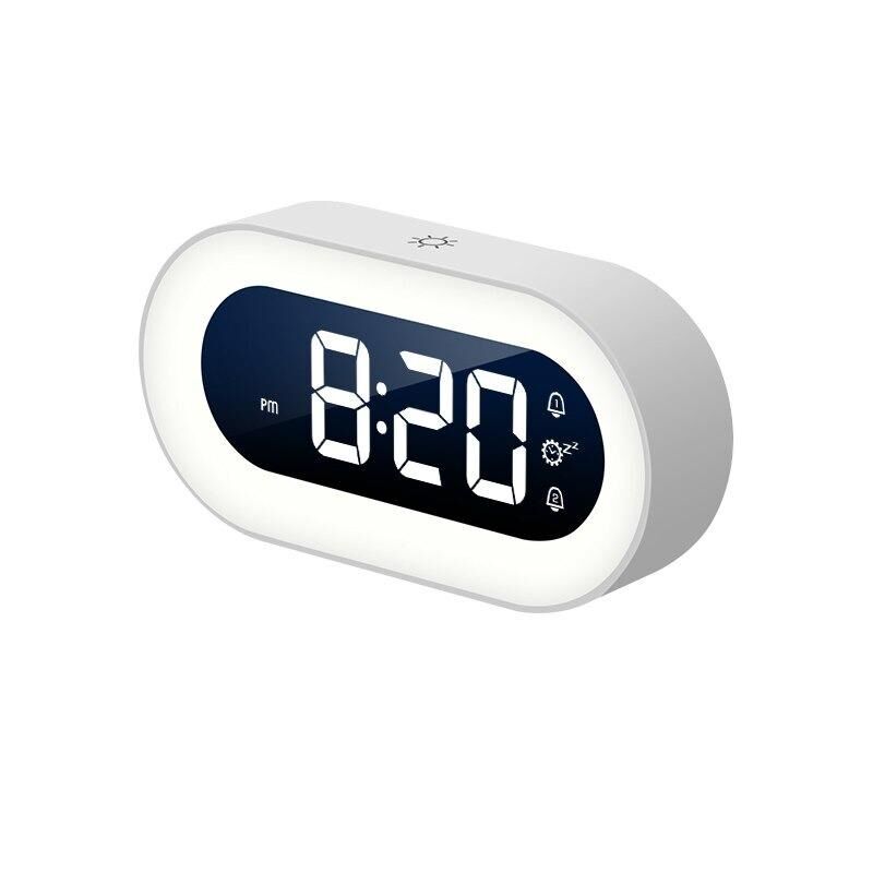 Valkyrie LED Dijital Çalar Saat Ses Kontrolü Gece Işığı Tasarımı Masaüstü Saati Beyaz