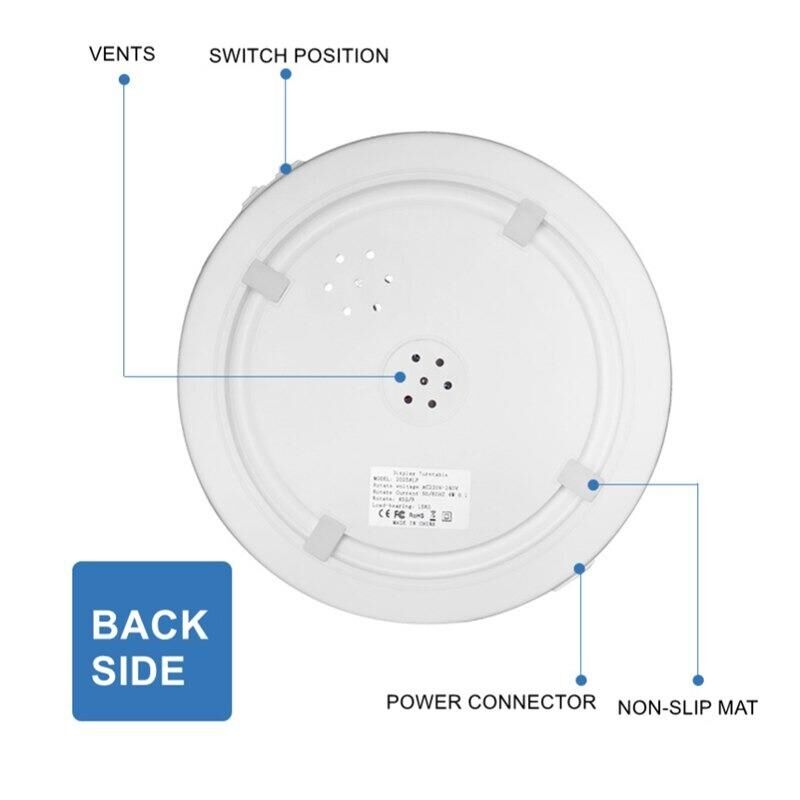 Valkyrie 25cm Işıklı 360 Derece Elektrikli Döner Tabla Turntable Beyaz