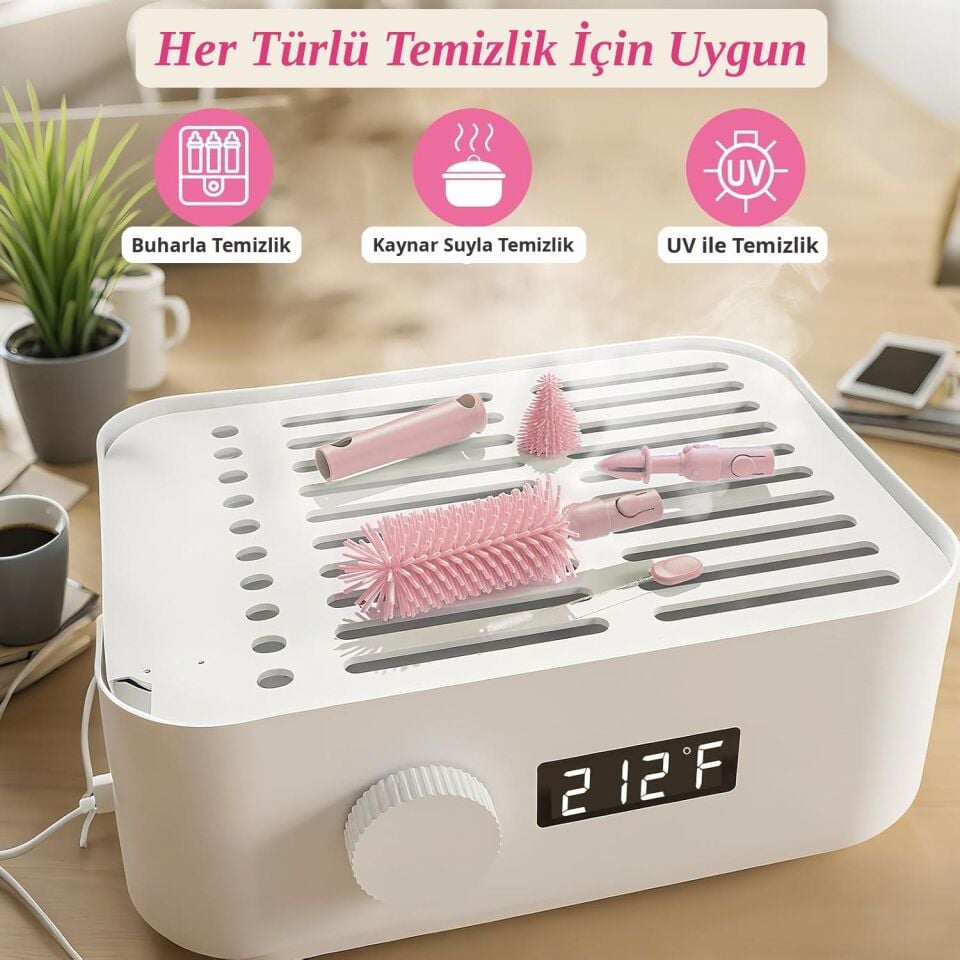 Valkyrie Ayıcık Seyahat Biberon Emzik Pipet Temizleme Seti Silikon Fırça Kurutma Standı Taşıma Kutusu Pembe