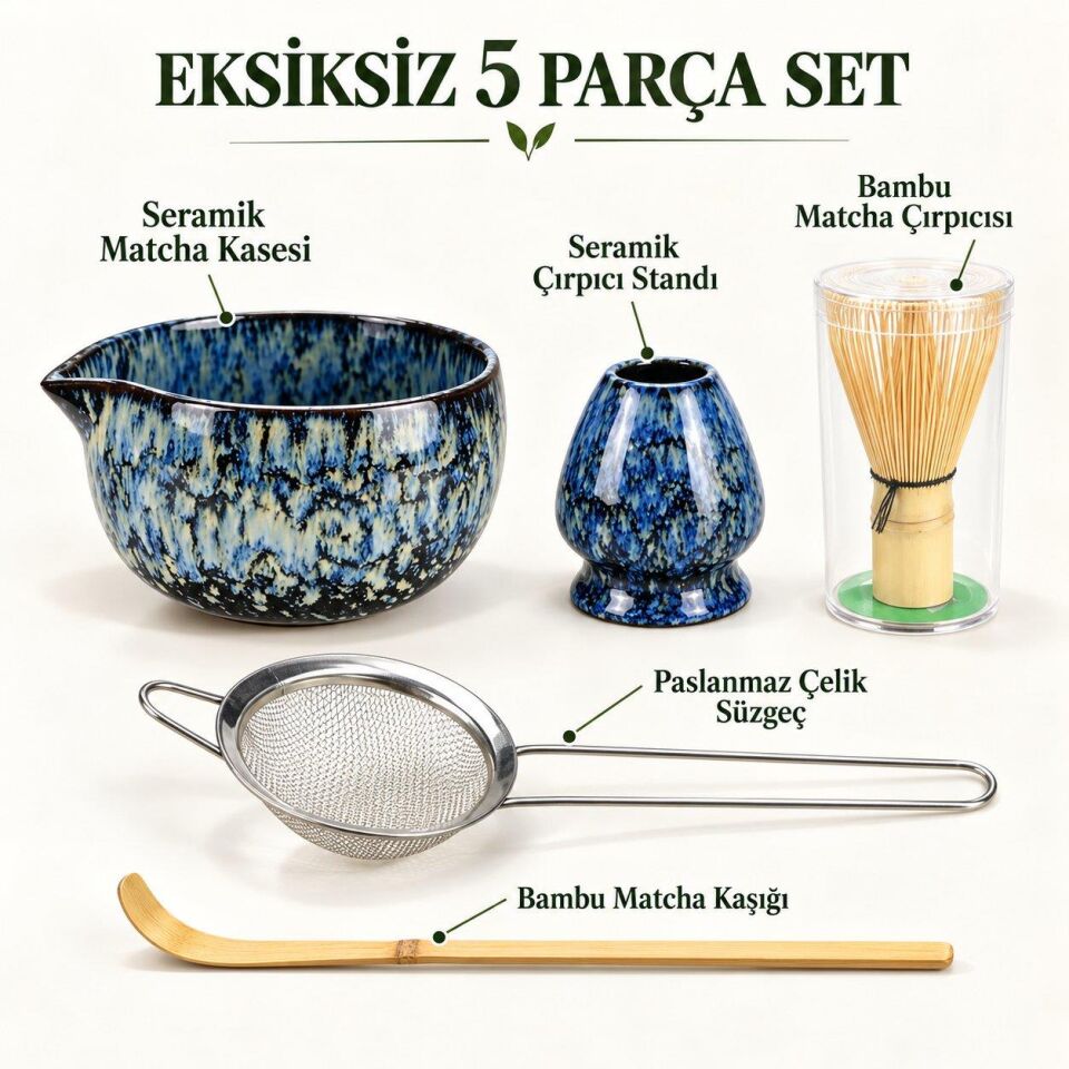 Valkyrie 5 Parça Matcha Seti Chasen Bambu Çırpıcı Chashaku Kaşık Chawan Kase ve Stand M663