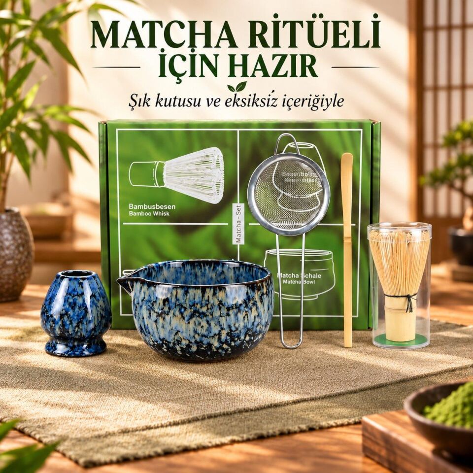 Valkyrie 5 Parça Matcha Seti Chasen Bambu Çırpıcı Chashaku Kaşık Chawan Kase ve Stand M663