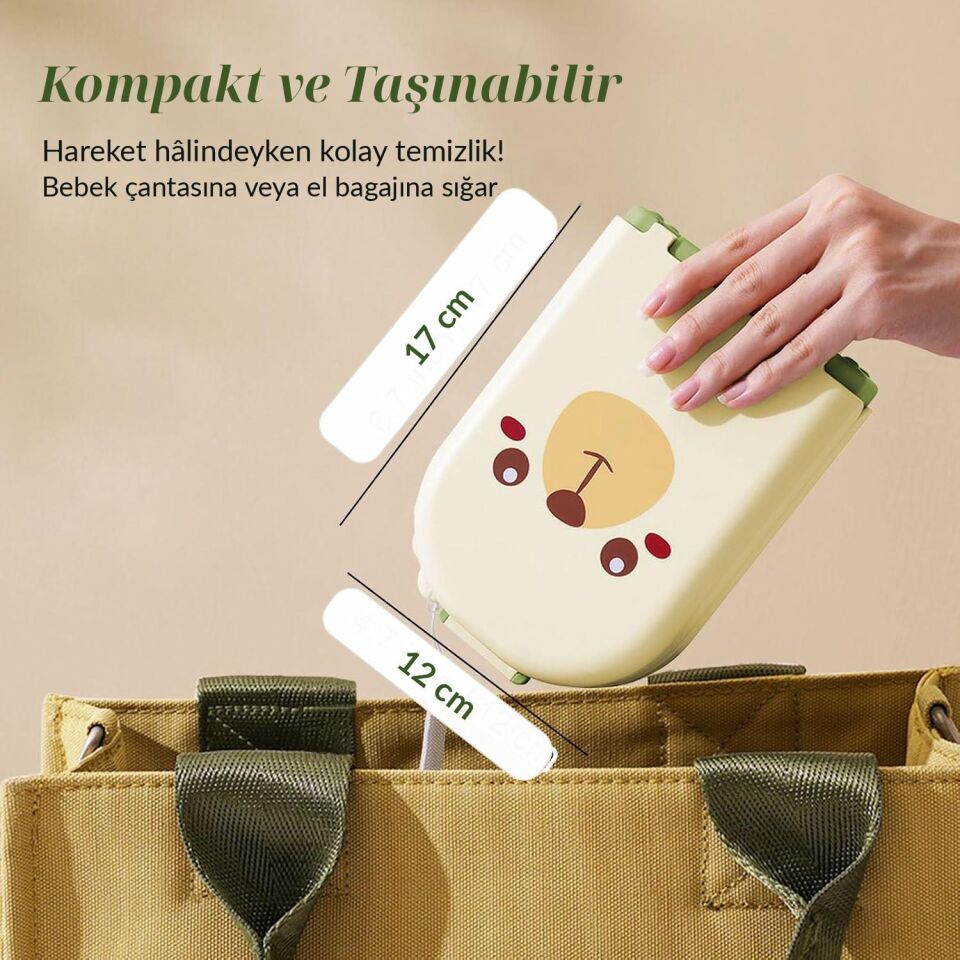 Valkyrie Ayıcık Seyahat Biberon Emzik Pipet Temizleme Seti Silikon Fırça Kurutma Standı Taşıma Kutusu yeşil