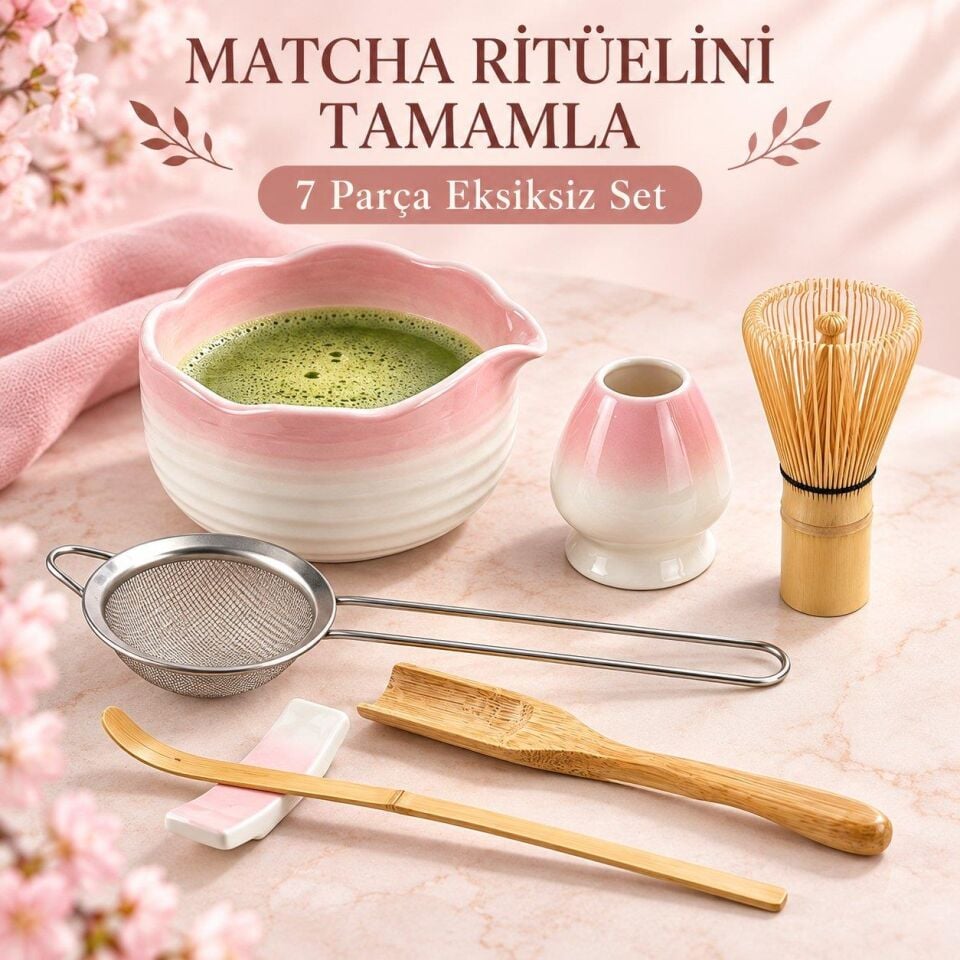 Valkyrie 7 Parça Matcha Seti Chasen Çırpıcı Chawan Kase Chashaku Kaşık Süzgeç ve Stand