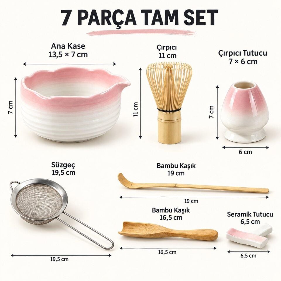Valkyrie 7 Parça Matcha Seti Chasen Çırpıcı Chawan Kase Chashaku Kaşık Süzgeç ve Stand
