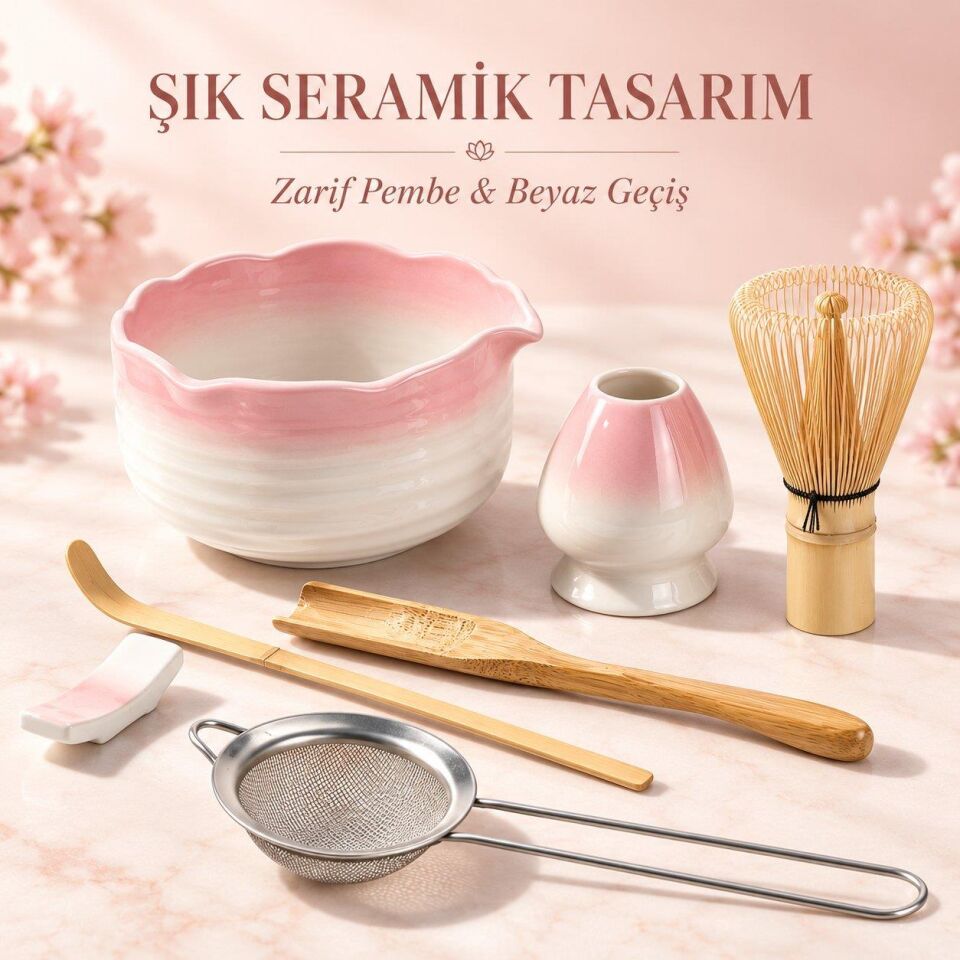 Valkyrie 7 Parça Matcha Seti Chasen Çırpıcı Chawan Kase Chashaku Kaşık Süzgeç ve Stand