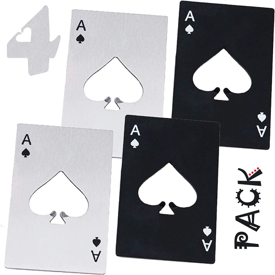 Valkyrie 4 Adet Poker Kart Paslanmaz Çelik Şişe Açacağı