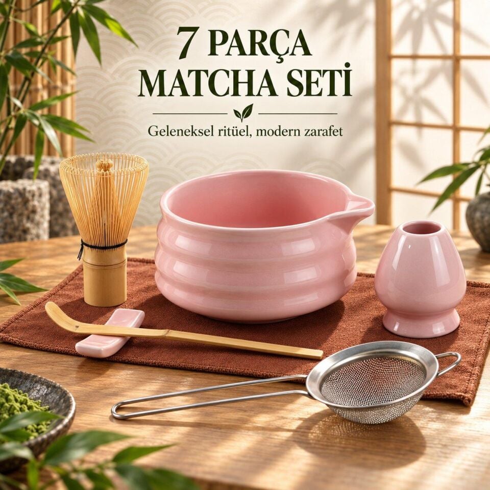 Valkyrie 7 Parça Matcha Seti Chasen Çırpıcı Chawan Kase Chashaku Kaşık Süzgeç ve Stand