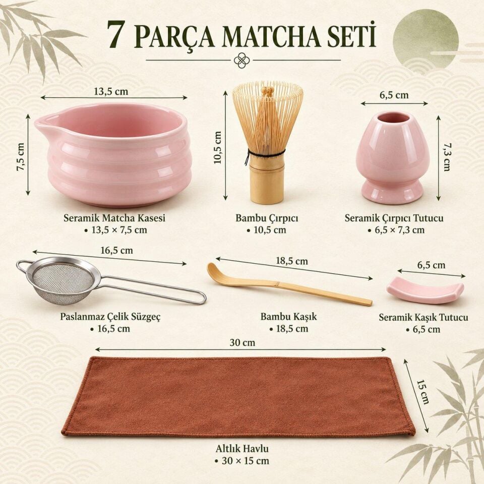 Valkyrie 7 Parça Matcha Seti Chasen Çırpıcı Chawan Kase Chashaku Kaşık Süzgeç ve Stand