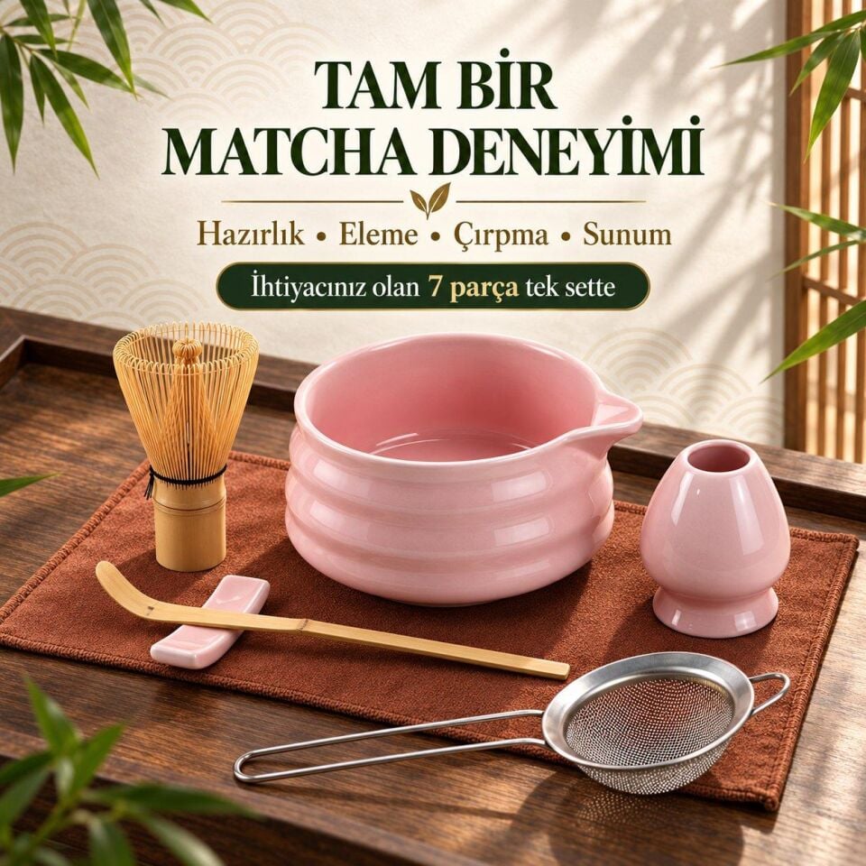 Valkyrie 7 Parça Matcha Seti Chasen Çırpıcı Chawan Kase Chashaku Kaşık Süzgeç ve Stand
