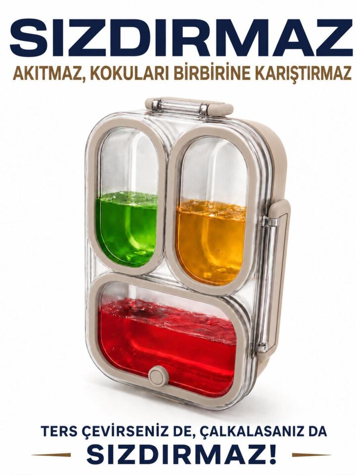 Valkyrie 304 Paslanmaz Çelik 3 Bölmeli Lunch Box Termal Çantalı – Sızdırmaz Kapaklı Beslenme Kabı