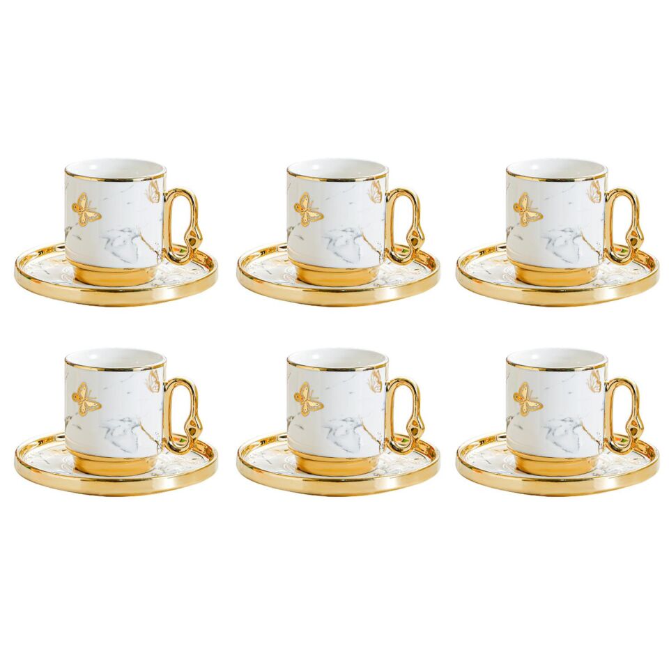 Valkyrie 12 Parça 6 Kişilik 80 ml Türk Kahvesi Fincan Takımı Gold Kelebek Desenli K651-B