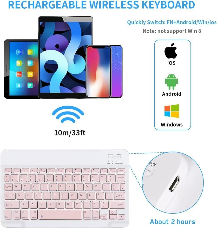 Valkyrie BL30 Bluetooth 10 inç Ios Windows Android Uyumlu Kablosuz Klavye - Türkçe - Şarjlı-Sessiz Multimedia - Ultra İnce Pembe