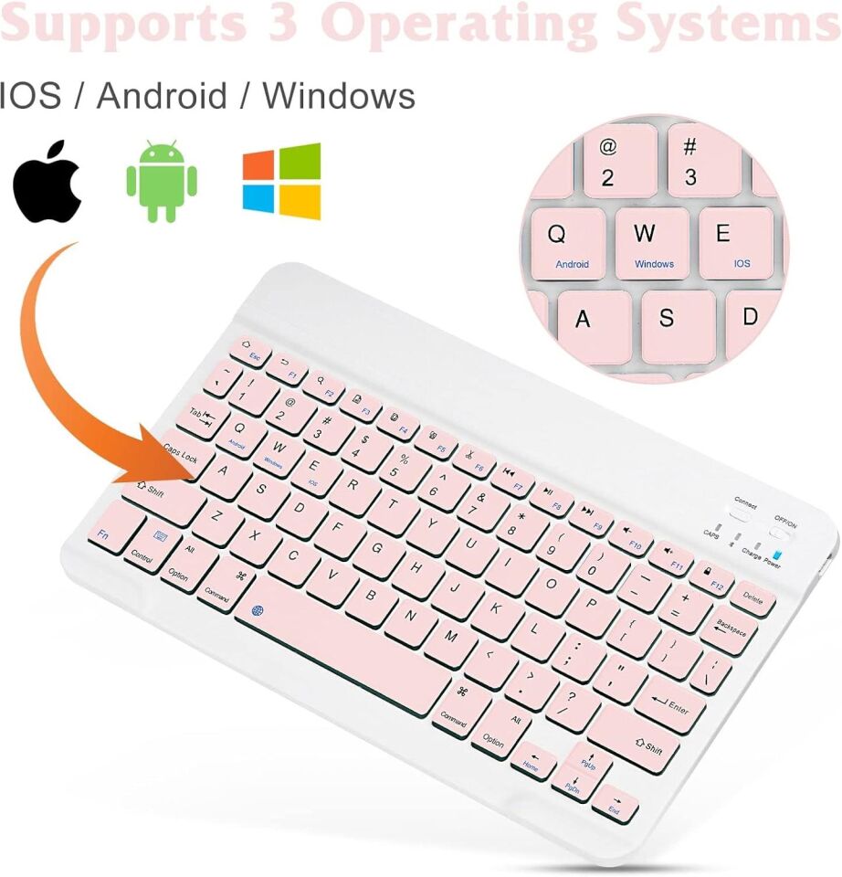 Valkyrie BL30 Bluetooth 10 inç Ios Windows Android Uyumlu Kablosuz Klavye - Türkçe - Şarjlı-Sessiz Multimedia - Ultra İnce Pembe