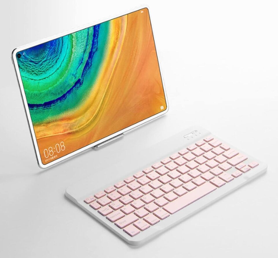 Valkyrie BL30 Bluetooth 10 inç Ios Windows Android Uyumlu Kablosuz Klavye - Türkçe - Şarjlı-Sessiz Multimedia - Ultra İnce Pembe