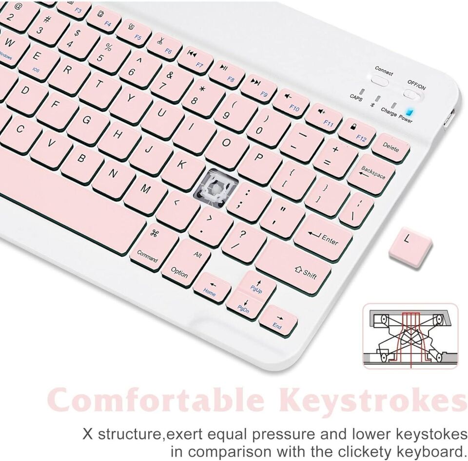Valkyrie BL30 Bluetooth 10 inç Ios Windows Android Uyumlu Kablosuz Klavye - Türkçe - Şarjlı-Sessiz Multimedia - Ultra İnce Pembe
