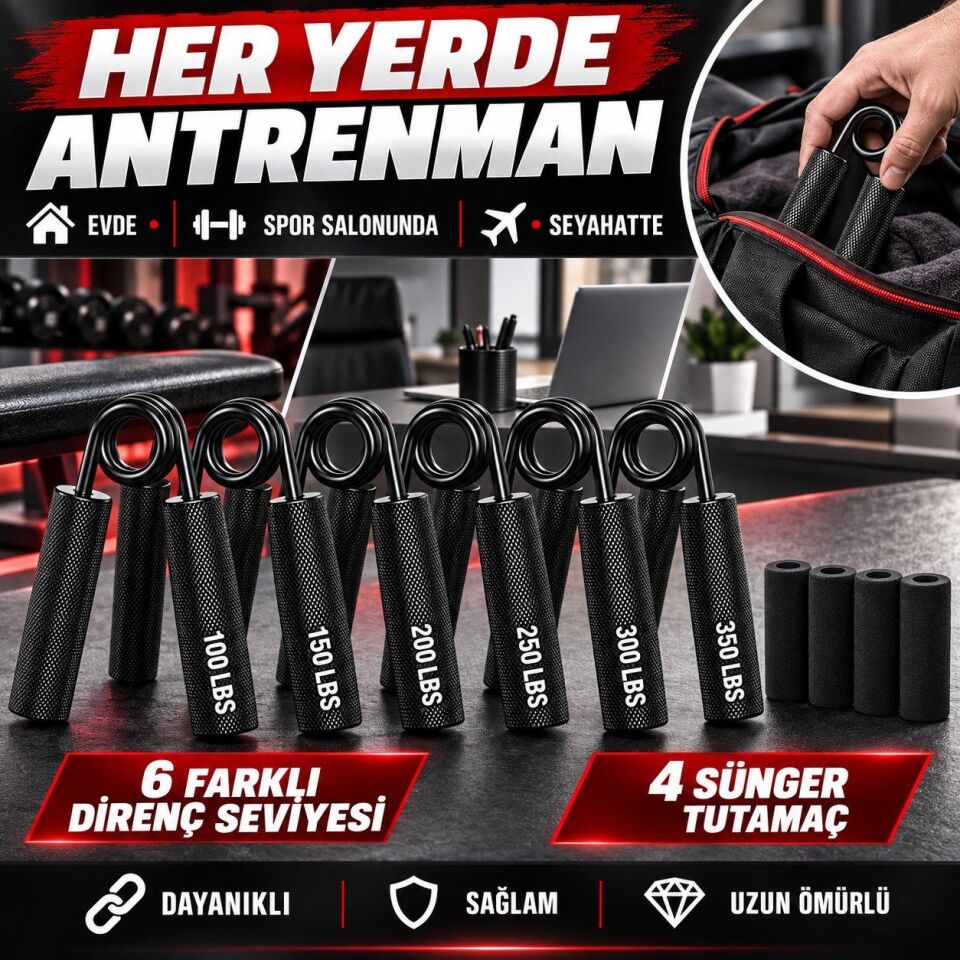 Valkyrie 6’lı El Yayı Seti 45-159 Kg Ayarlanabilir Kavrama Güçlendirici Metal Siyah