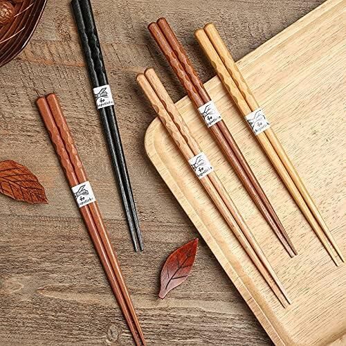 Valkyrie 5 Çift Doğal Ahşap Japon Yemek Çubuğu Seti 22,4 cm Kaymaz El Oyması Kutulu Chopstick Seti