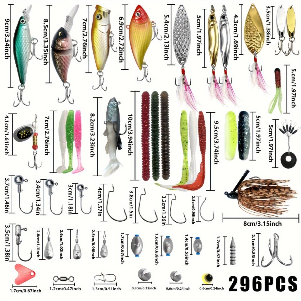 Valkyrie 296 Parça Kutulu Komple Balık Olta Seti Silikon Rapala Kurbağa İğne Kurşun Tatlı Tuzlu Su