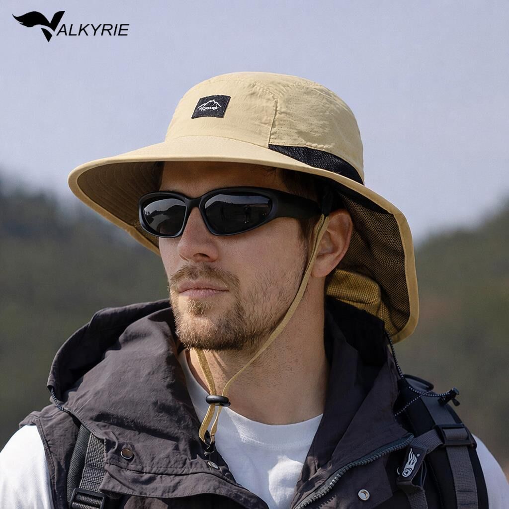 Valkyrie Unisex Outdoor Geniş Siperlikli Şapka UV Koruma UPF50+ Boyun Korumalı Güneş Şapkası Kamp Balıkçılık Trekking Bej