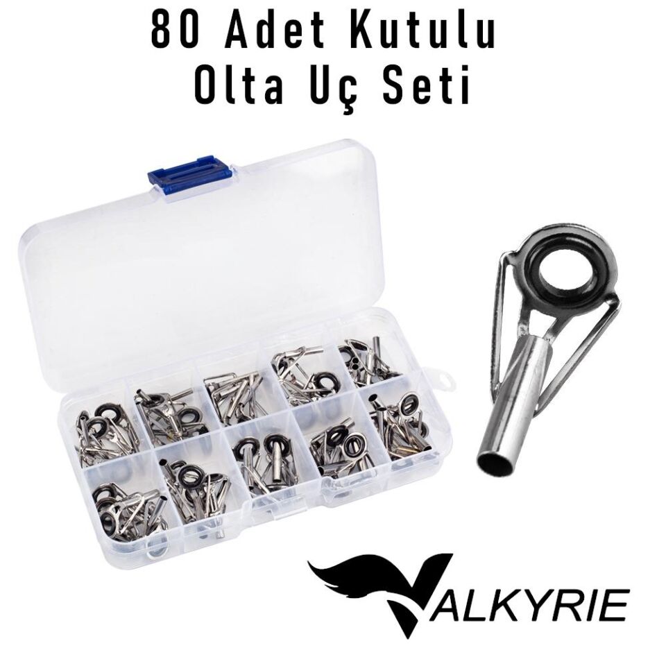 Valkyrie 80 Adet Olta Kamış Uç Yüzüğü Seti – 10 Farklı Boy Seramik Halkalı Dolanma Önleyici Kılavuz Yüzük Seti