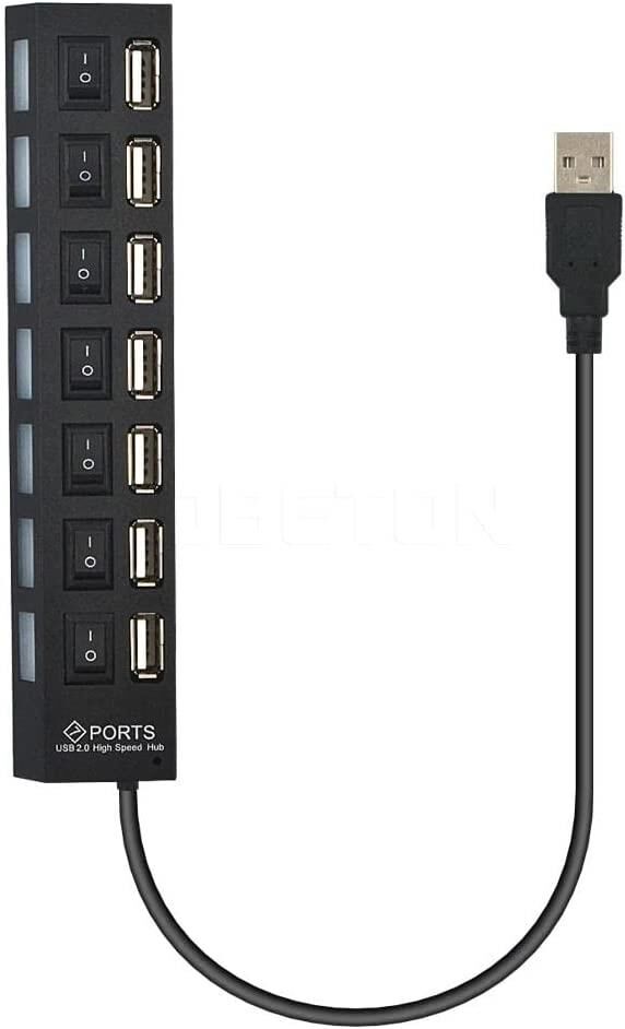 Valkyrie 7 Portlu 2.0 USB Hub Çoklu USB Çoklayıcı Splitter Power Tuşlu Adaptör Siyah
