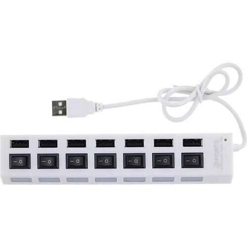 Valkyrie 7 Portlu 2.0 USB Hub Çoklu USB Çoklayıcı Splitter Power Tuşlu Adaptör Beyaz