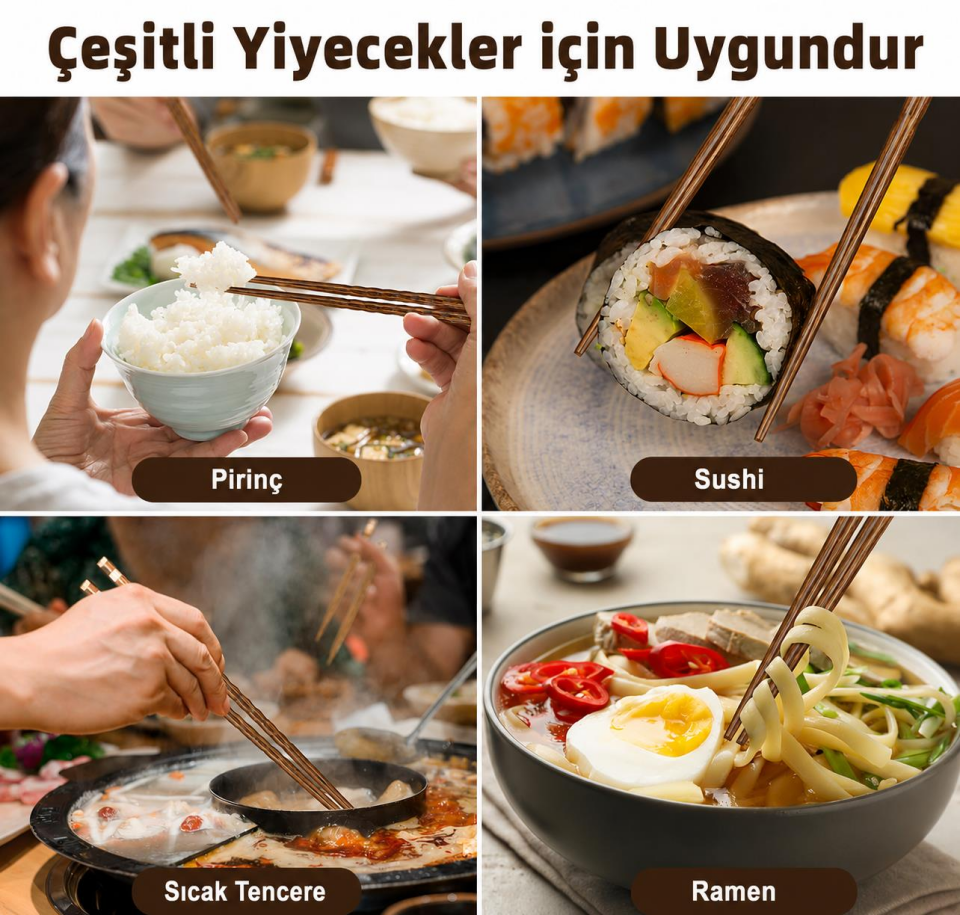 Valkyrie 5 Çift Ahşap Japon Yemek Çubuğu Seti Kutulu 22,4 cm El Yapımı Sushi Chopstick
