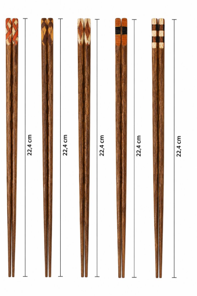 Valkyrie 5 Çift Ahşap Japon Yemek Çubuğu Seti Kutulu 22,4 cm El Yapımı Sushi Chopstick