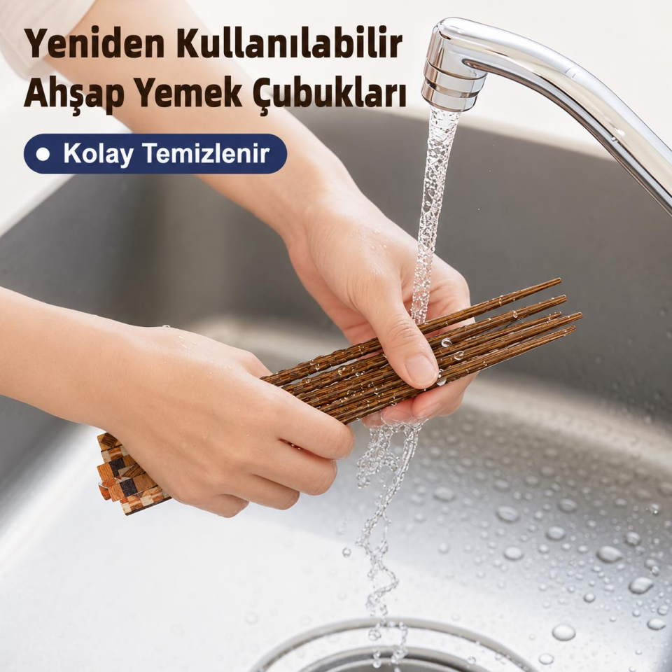 Valkyrie 5 Çift Ahşap Japon Yemek Çubuğu Seti Kutulu 22,4 cm El Yapımı Sushi Chopstick