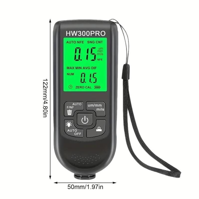 Valkyrie HW-300 Pro Kaplama Kalınlığı Ölçer – 0-2000 µm Ölçüm Aralığı, FE/NFE Algılama, Arka Aydınlatmalı LCD