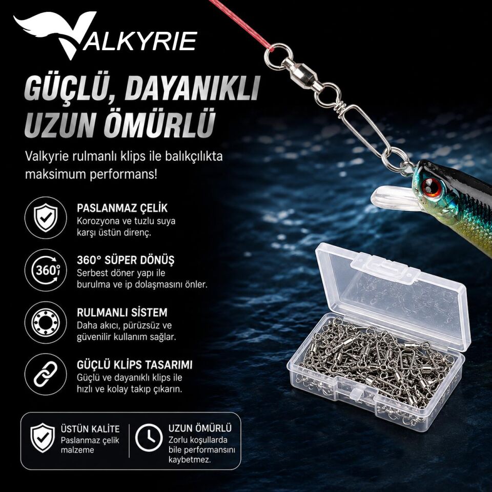 Valkyrie 25 Adet Rulmanlı Döner Klips Coastlock Snap – 360° Paslanmaz Çelik Fırdöndü Seti #2