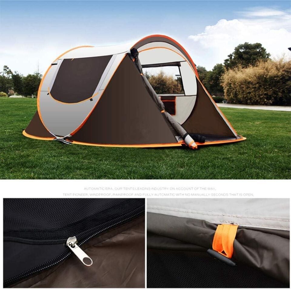Valkyrie 3-4 Kişilik Hızlı Kurulum Otomatik Kamp Çadırı Sineklikli Çift Pencereli Su Geçirmez 240x150x110cm 4 Mevsim
