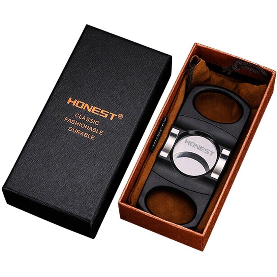 Valkyrie Honest Classic Kılıflı Kutulu Çift Bıçaklı Çelik Puro Makası Çelik Puro Kesici Siyah