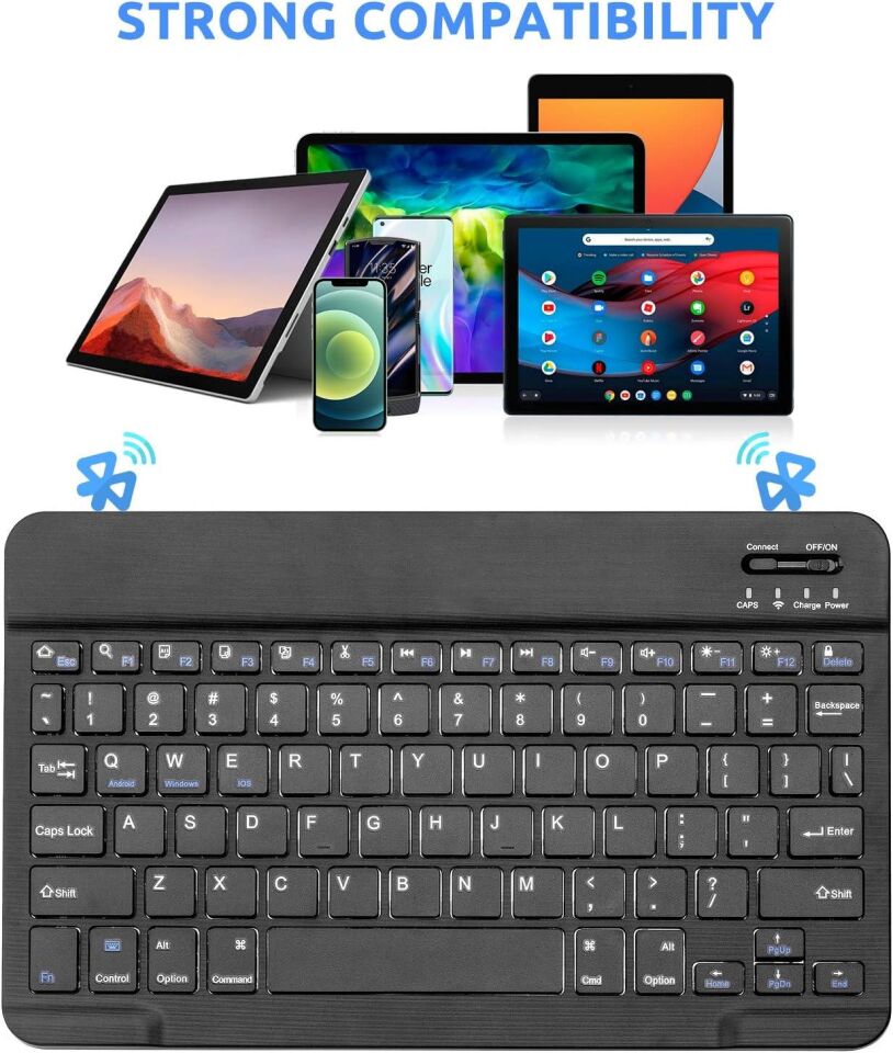 Valkyrie BL30 Bluetooth 10 inç Ios Windows Android Uyumlu Kablosuz Klavye - Türkçe - Şarjlı - Sessiz - Multimedia - Ultra İnce Siyah
