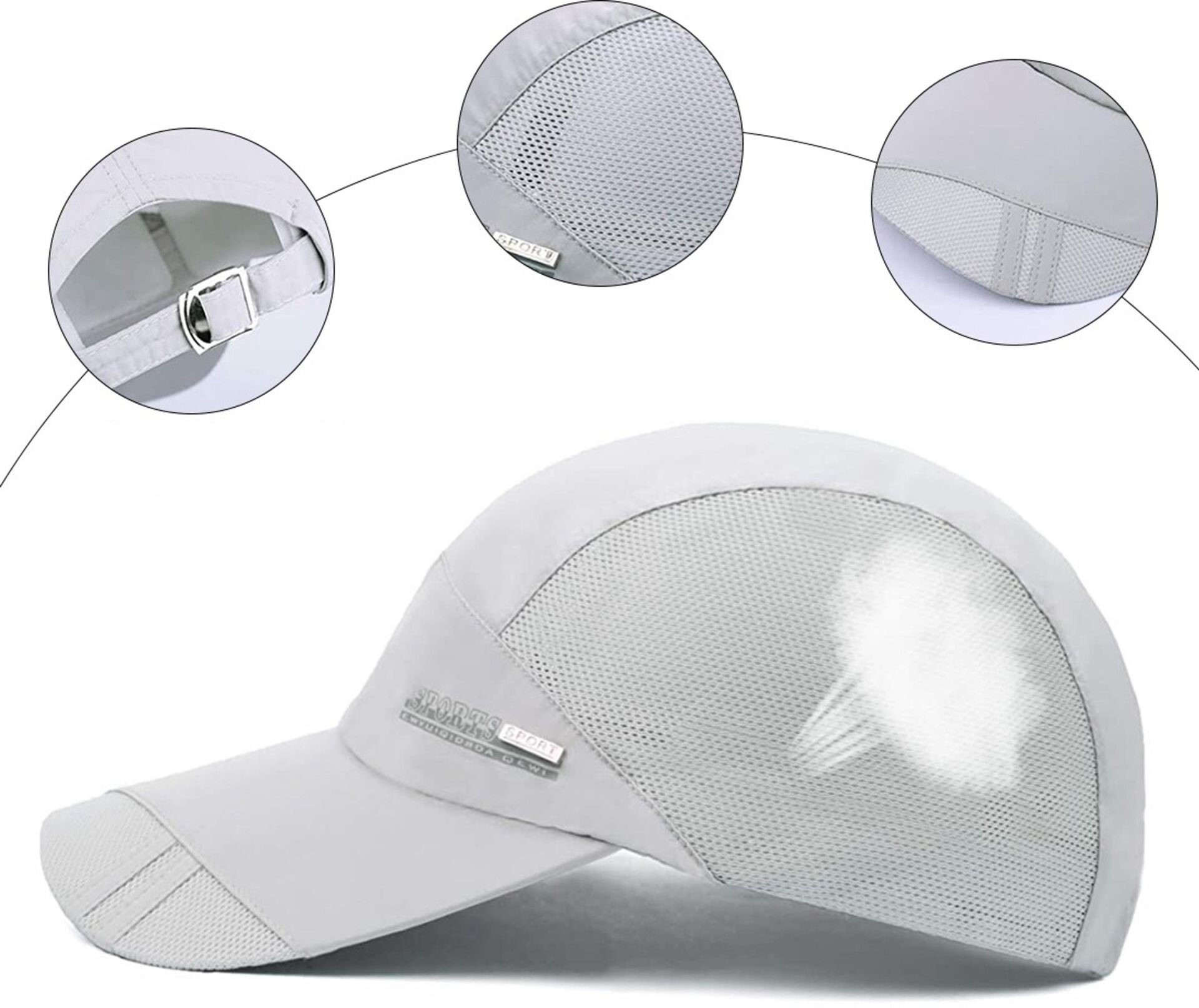 Valkyrie Erkek Spor Şapka Fileli Nefes Alabilen Ayarlanabilir Yazlık Koşu Outdoor Şapka Gri