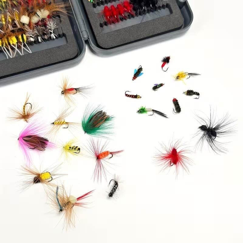 Valkyrie 100 Parça Yapay Sinek İğne Seti Fly Fishing Kutulu Alabalık Balıkçılık Tüylü Sahte Yem