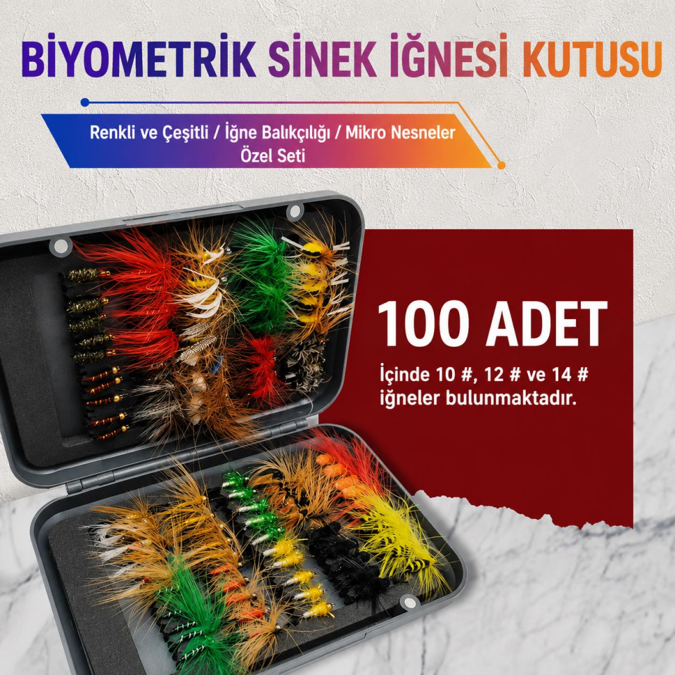 Valkyrie 100 Parça Yapay Sinek İğne Seti Fly Fishing Kutulu Alabalık Balıkçılık Tüylü Sahte Yem
