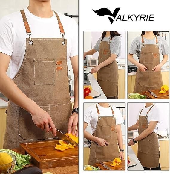 Valkyrie Unisex Kanvas Mutfak Önlüğü Ayarlanabilir Askılı Cepli Barista Garson Servis Önlüğü Kahve