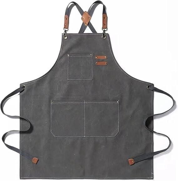 Valkyrie Unisex Kanvas Mutfak Önlüğü Ayarlanabilir Askılı Cepli Barista Garson Servis Önlüğü Gri