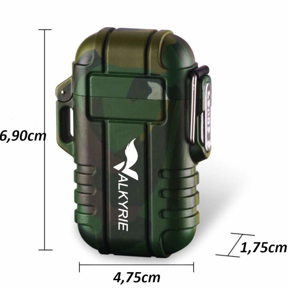 Valkyrie Su Geçirmez Şarjlı USB Çakmak Çift Ark Gazsız Plazma Elektrikli Alevsiz Çakmak Yeşil