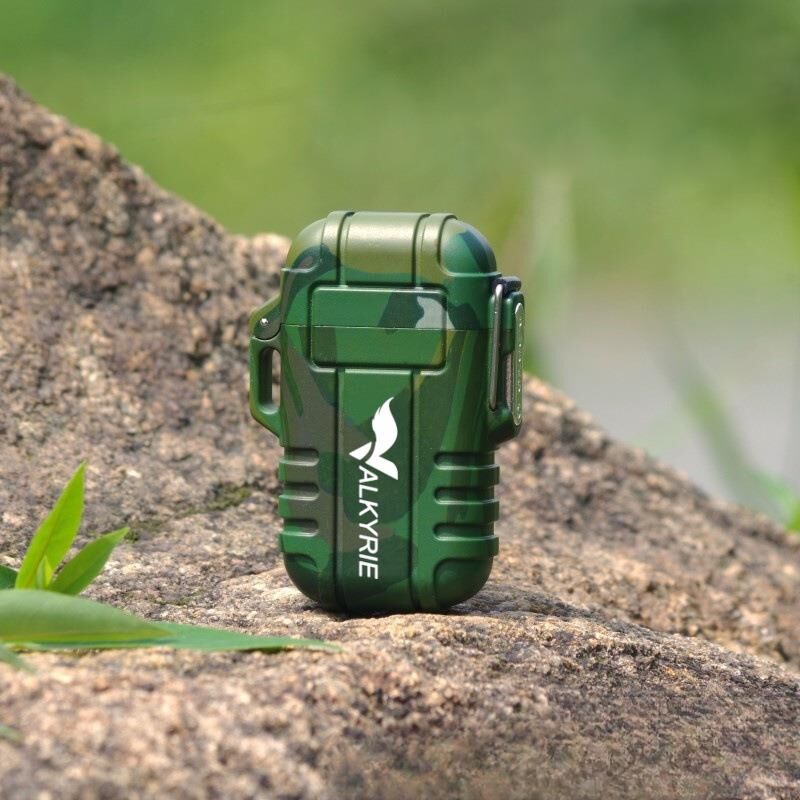 Valkyrie Su Geçirmez Şarjlı USB Çakmak Çift Ark Gazsız Plazma Elektrikli Alevsiz Çakmak Yeşil