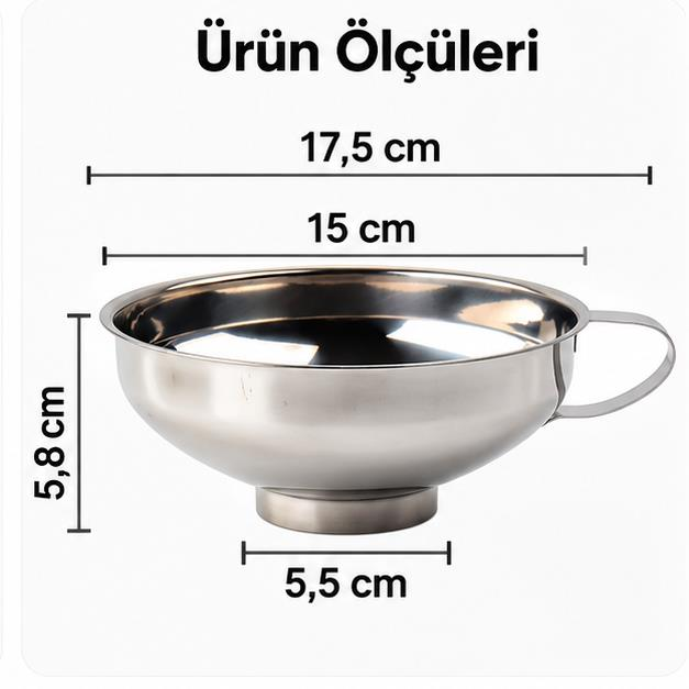 Paslanmaz Çelik Geniş Ağızlı Kavanoz Hunisi 15 cm – Salça, Reçel, Sos, Yağ ve Bakliyat Aktarma Hunisi