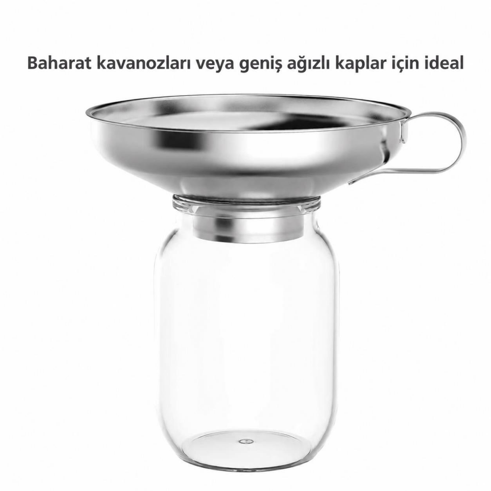 Paslanmaz Çelik Geniş Ağızlı Kavanoz Hunisi 15 cm – Salça, Reçel, Sos, Yağ ve Bakliyat Aktarma Hunisi