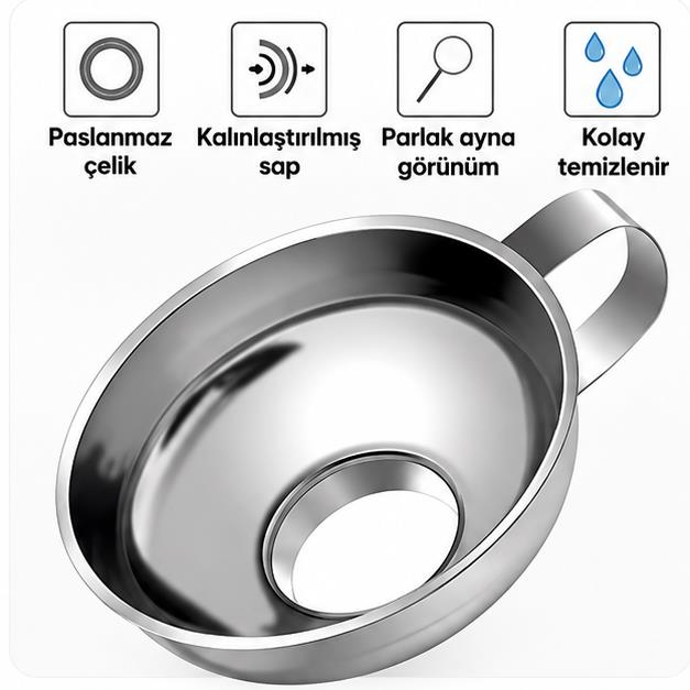 Paslanmaz Çelik Geniş Ağızlı Kavanoz Hunisi 15 cm – Salça, Reçel, Sos, Yağ ve Bakliyat Aktarma Hunisi