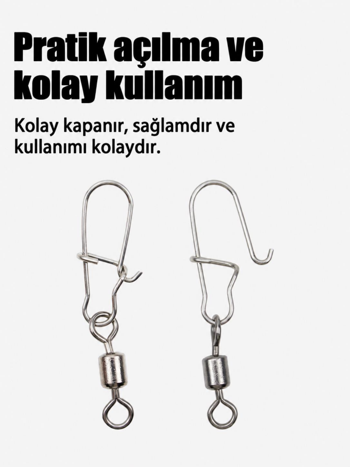 Valkyrie 100 Adet 5 Boy Karışık Klipsli Fırdöndü Seti Kutulu Olta Misina Bağlantı Aparatı