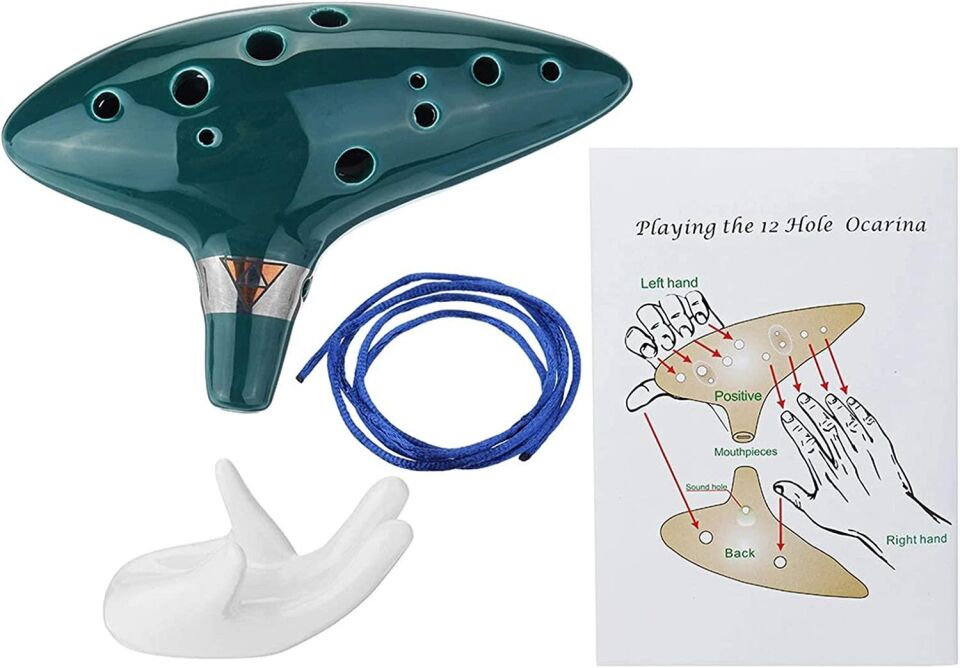 Valkyrie Ocarina 12 Delik Ocarina Seramik Alto C Ocarina Flüt Mavi Ocarina Sualtı Müzik Nefesli Enstrüman Yeşil